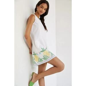 Roller Rabbit White Colorful Embroidered Cover Mini Dress Small Pineapple